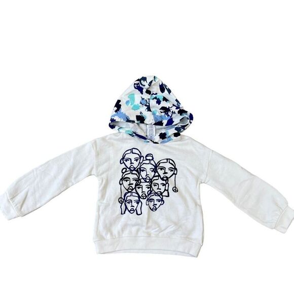 Cristina Martinez Print Cotton Hoodie Ivory Blue Grow To Bloom size 4 NWOT - Picture 2 of 3